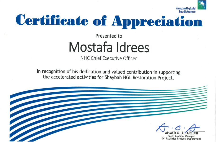 Appreciation Received from SAUDI ARAMCO